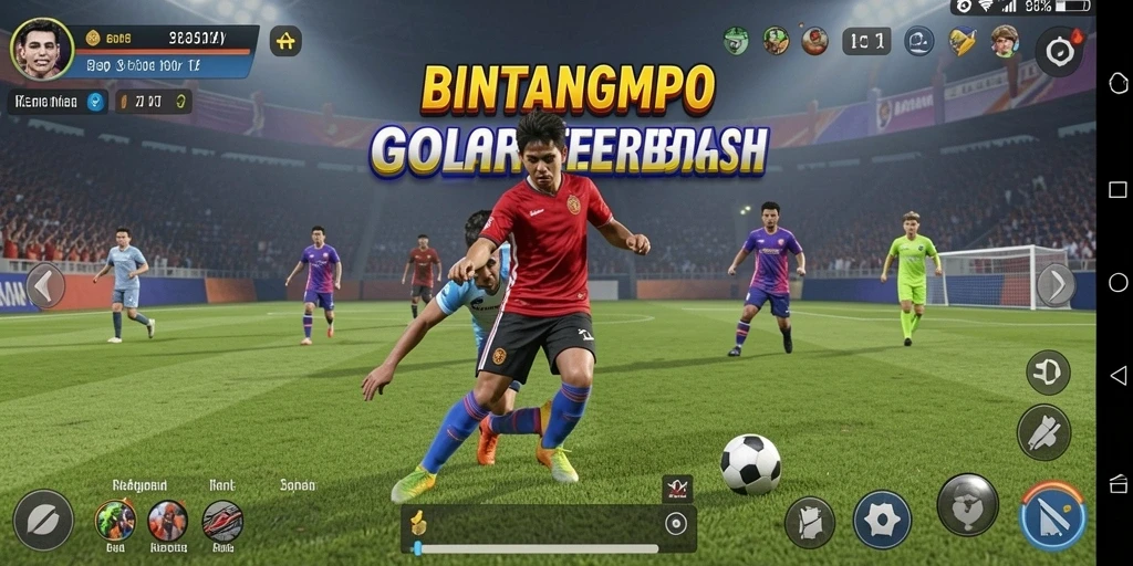 Screenshot utama BINTANGMPO menampilkan momen aksi sepak bola yang mendebarkan.