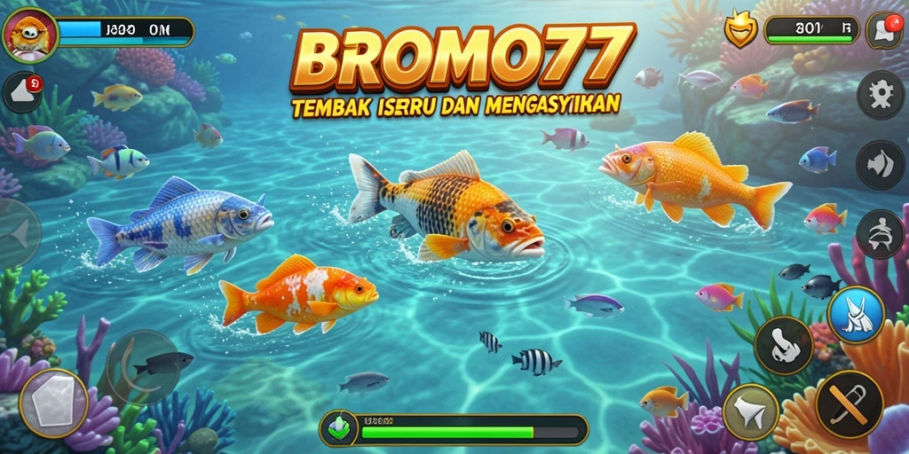 Tampilan gameplay seru BROMO77 saat menembak ikan.