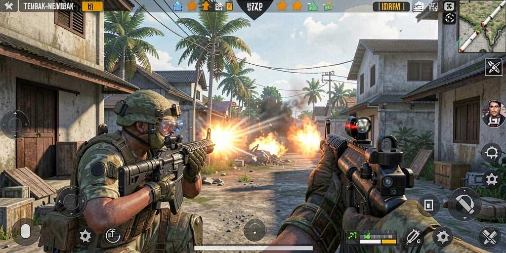 Gambaran gameplay seru dalam IDRRP dengan aksi tembak-menembak yang intens.