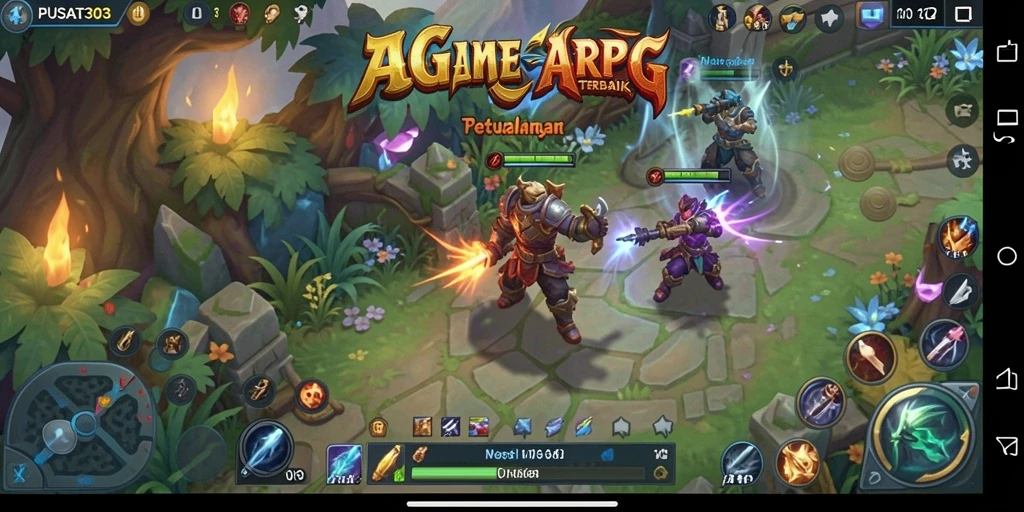 Screenshot menunjukkan pertarungan epic di PUSAT303 dengan karakter yang unik.