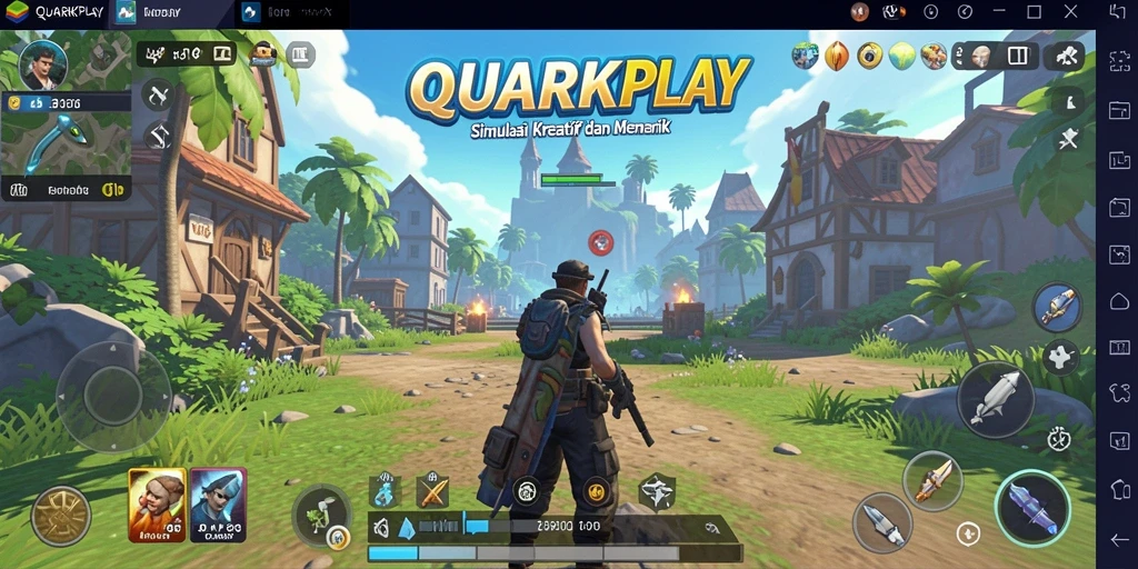 Tampilan gameplay QUARKPLAY menampilkan interaksi dinamis dalam simulasi.
