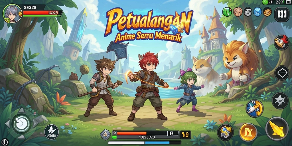 Screenshot gameplay SE328 dengan karakter anime yang dinamis.