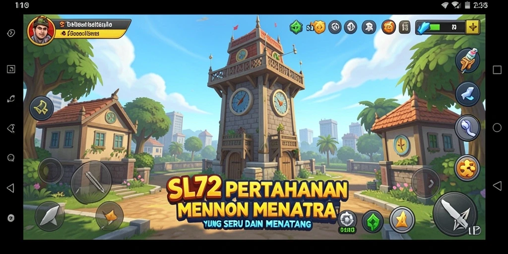 Screenshot SL72 menampilkan aksi strategi Tower Defense di medan perang.