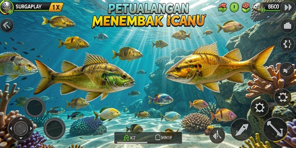 Tampilan gameplay SURGAPLAY menampilkan aksi menembak ikan yang menarik.