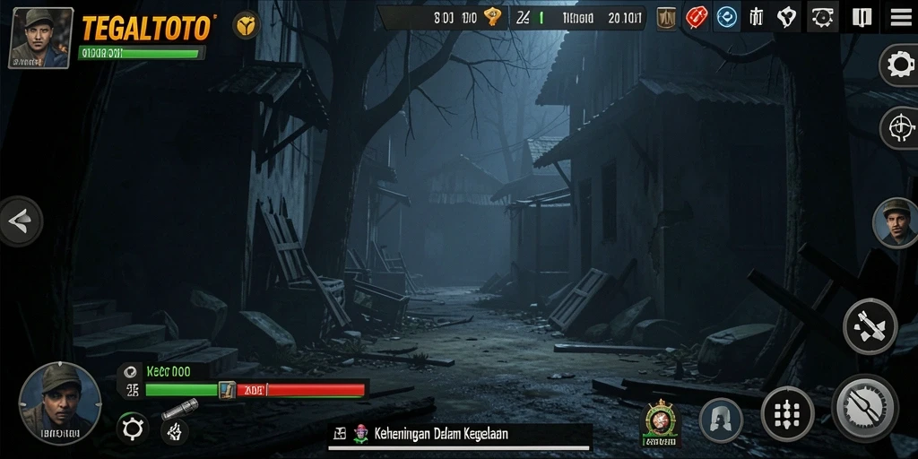 Tampilan gameplay TEGALTOTO yang mencekam dan menyeramkan.